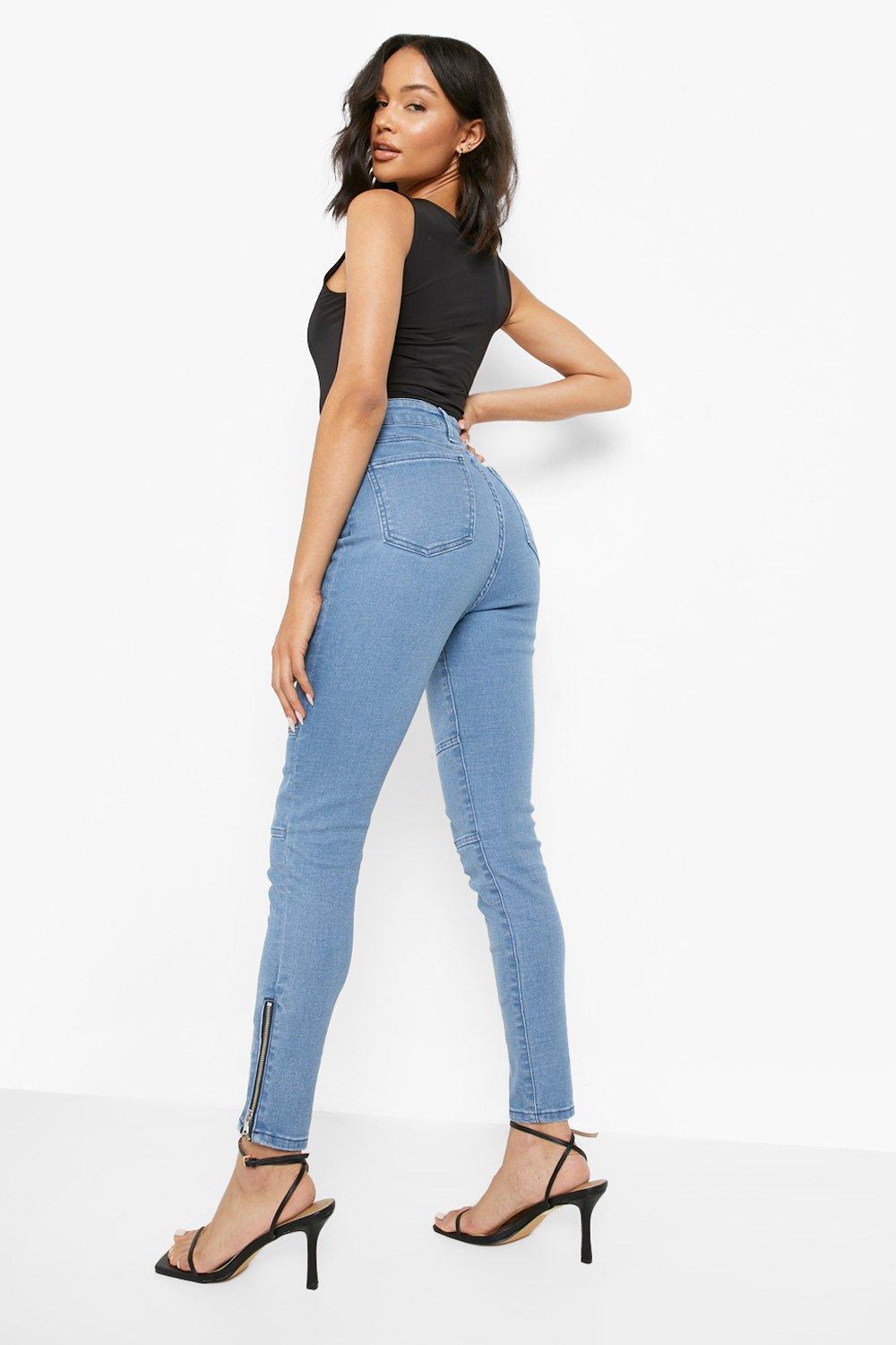 High waisted jeans with best sale long zipper